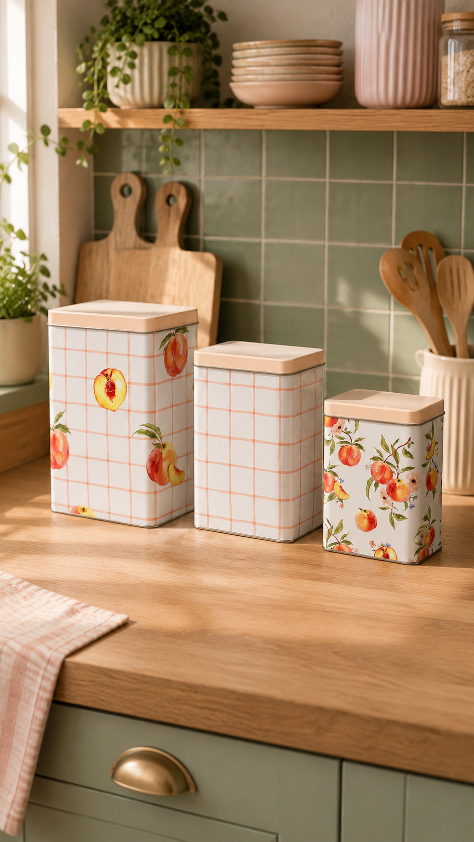 Lot de 3 Boîtes de Conservation Métalliques – Motif Pêches