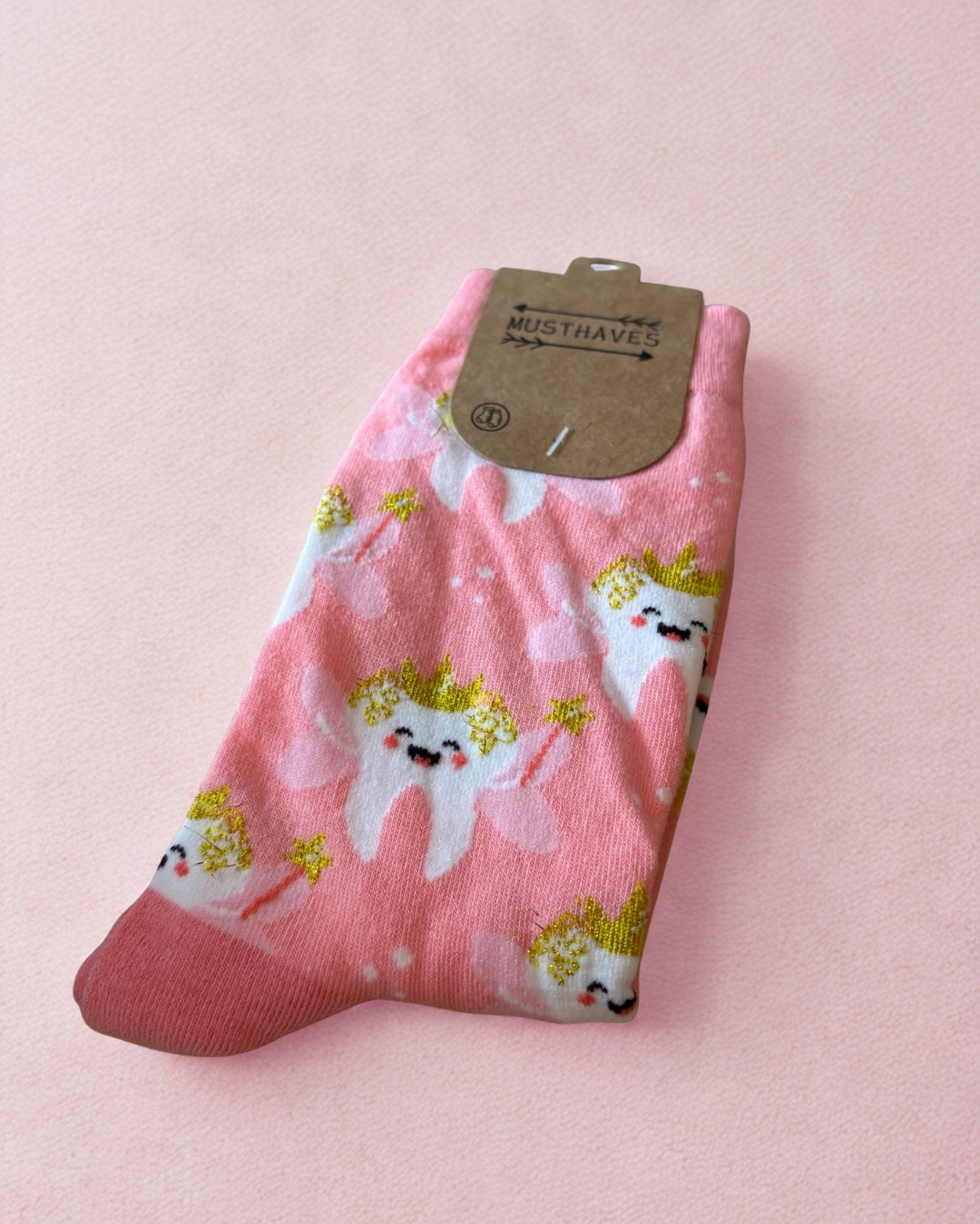 Chaussettes fantaisie rose - motif dent kawaii