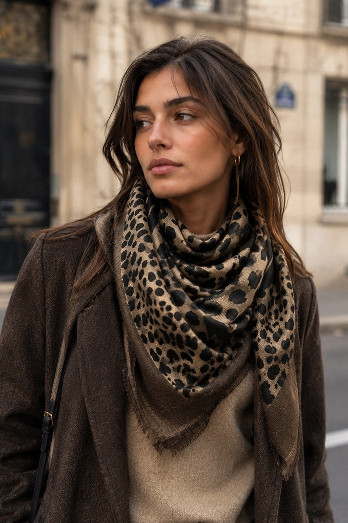Foulard léopard marron et beige