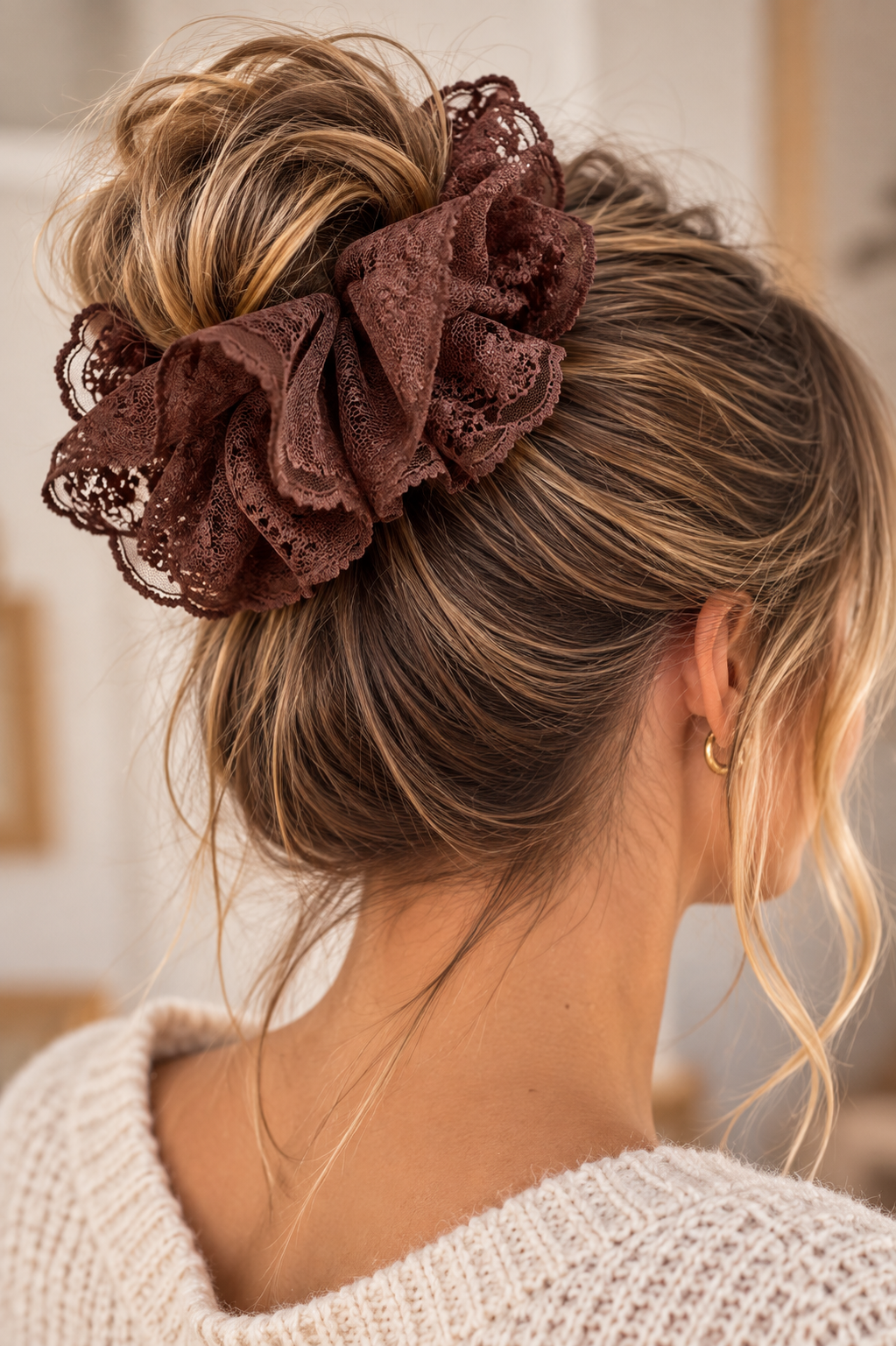 Chouchou Dentelle XXL Marron