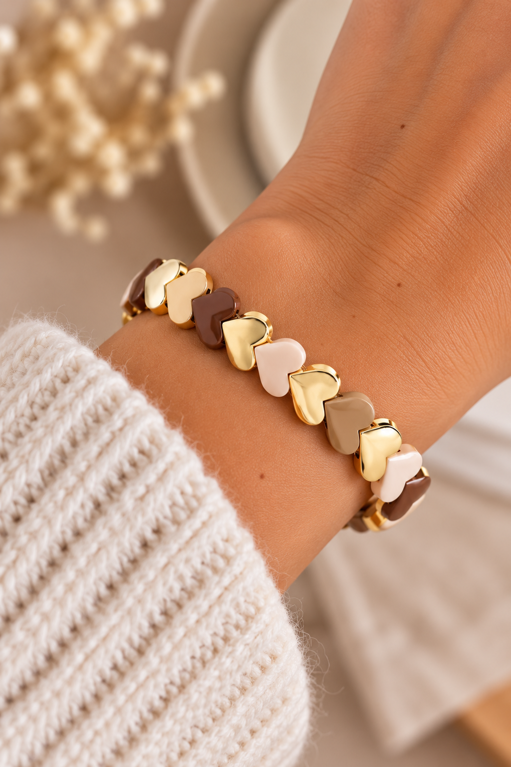 Bracelet Cœurs Dorés & Chocolat