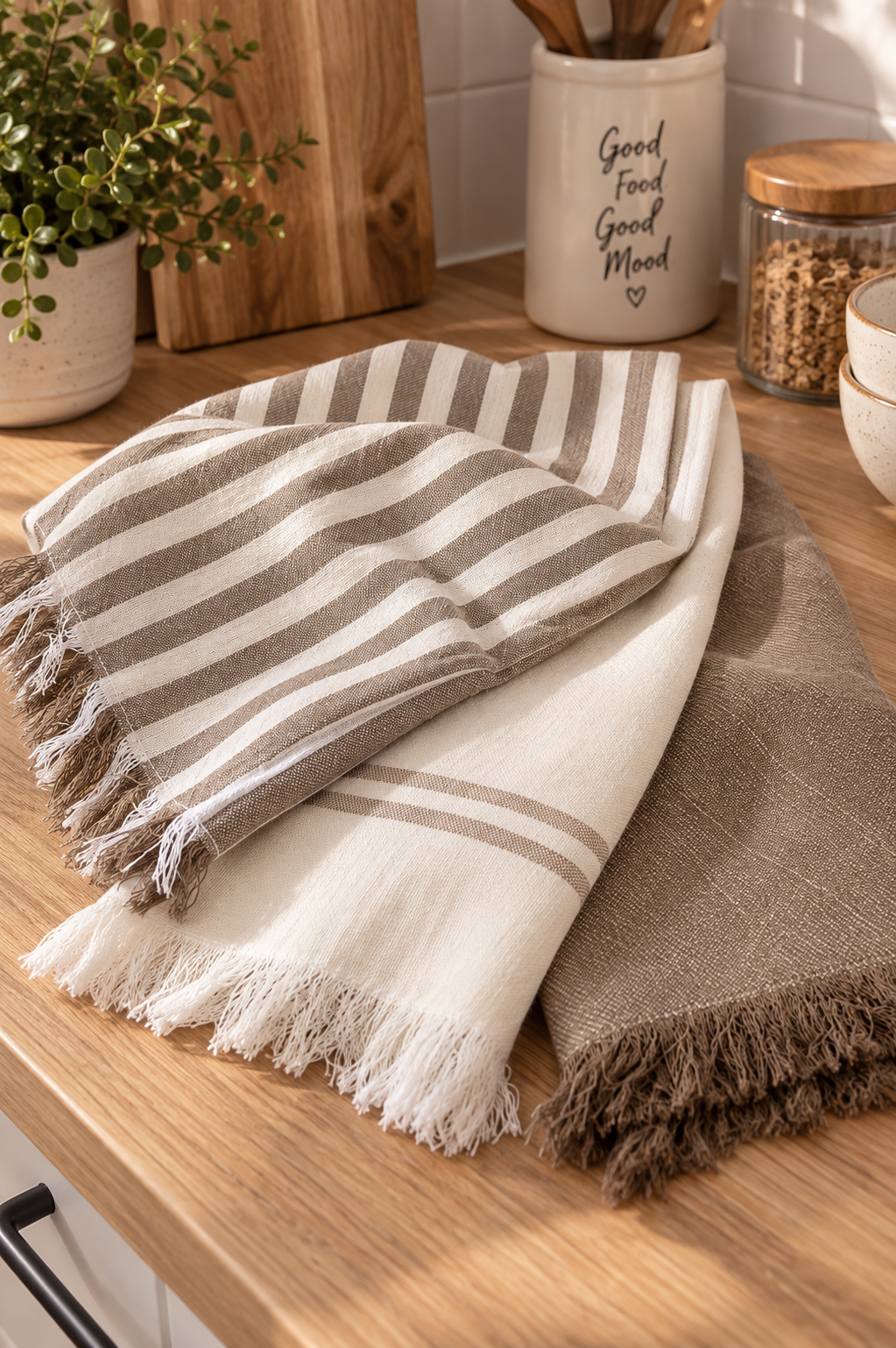 Trio essuies vaisselle Cotton beige