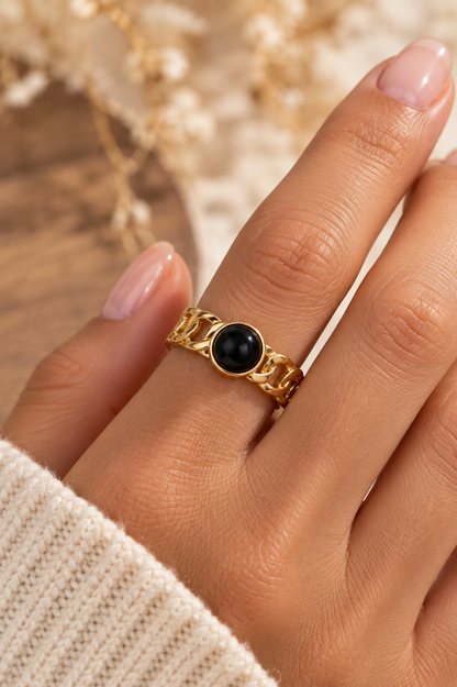 Bague dorée chaîne & pierre