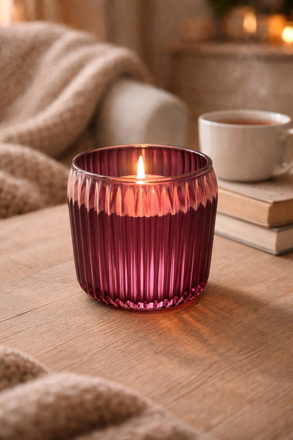 Photophore en verre prune