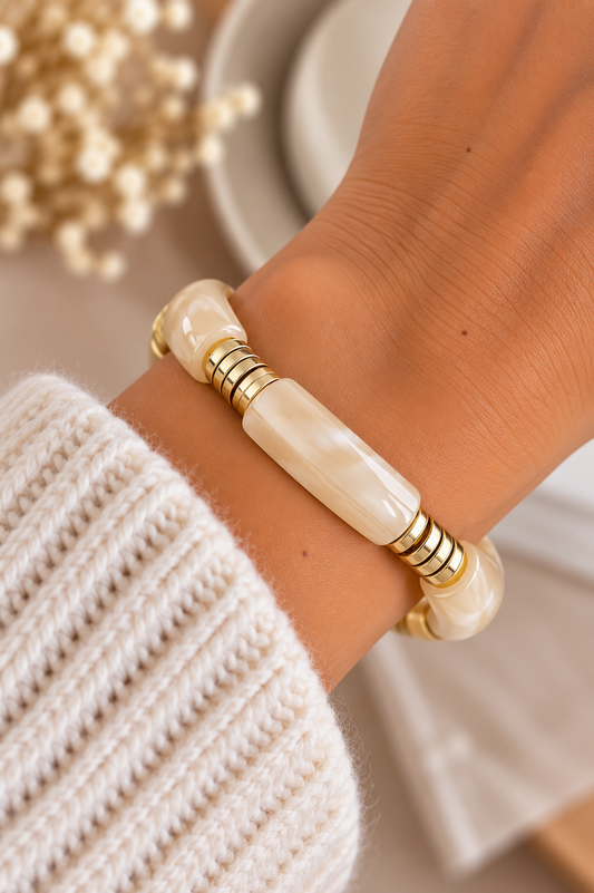 Bracelet Ivoire & Doré – Élégance