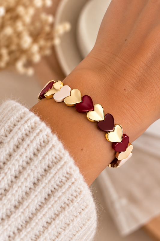 Bracelet Cœurs Bordeaux & Doré