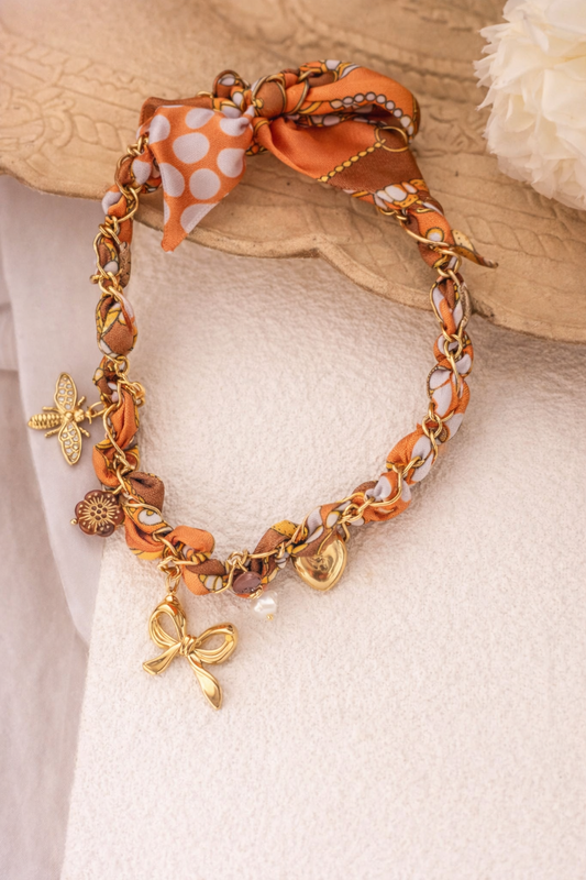Collier foulard tressé orange
