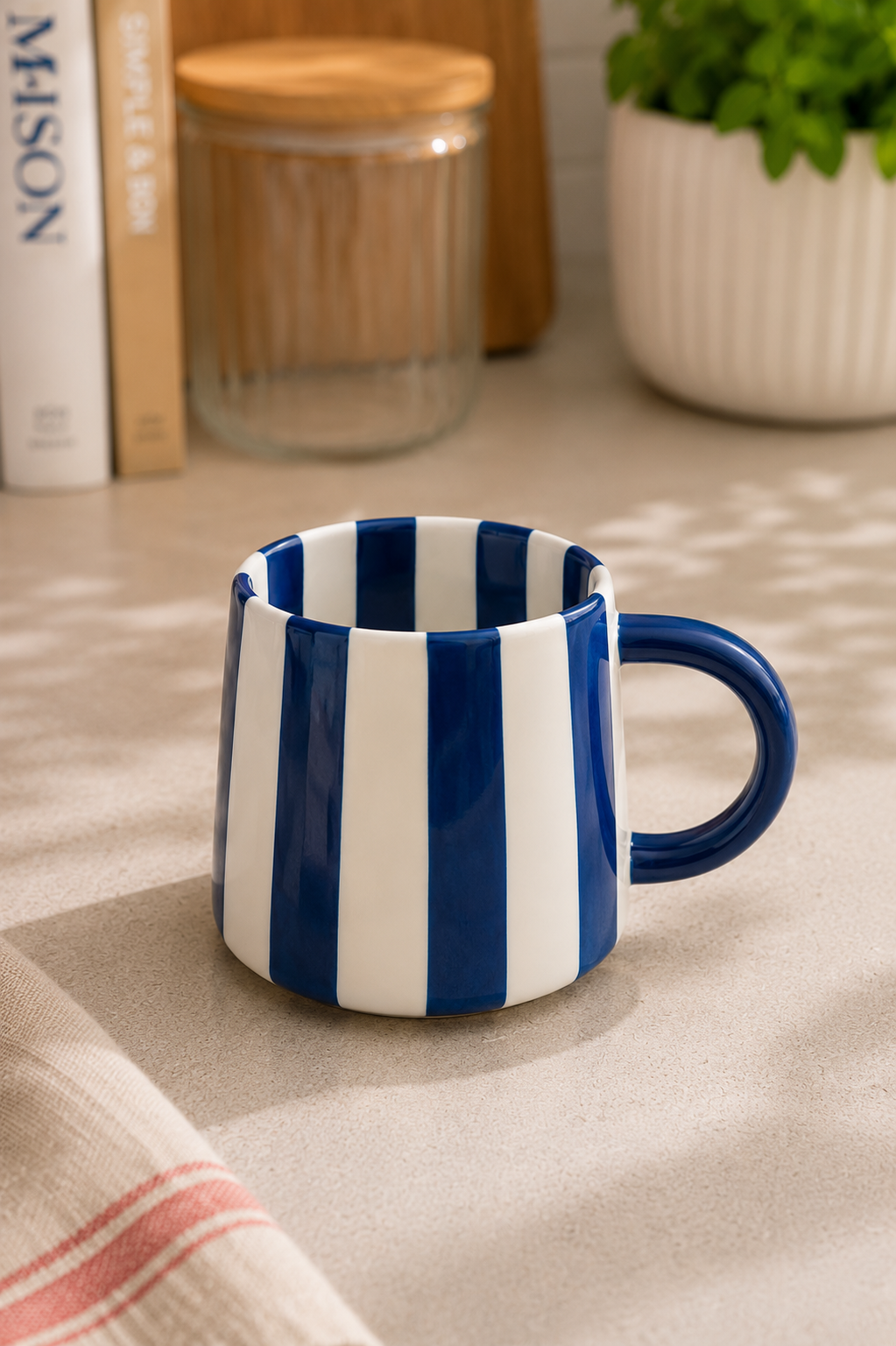 Tasse lignées beige ou bleu