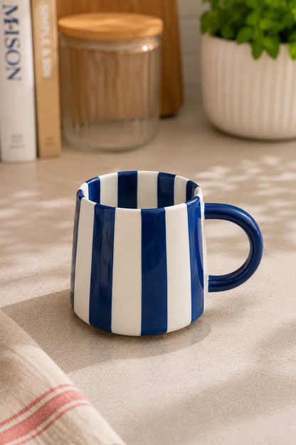 Tasse lignées beige ou bleu