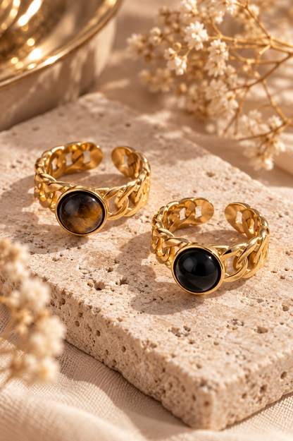 Bague dorée chaîne & pierre