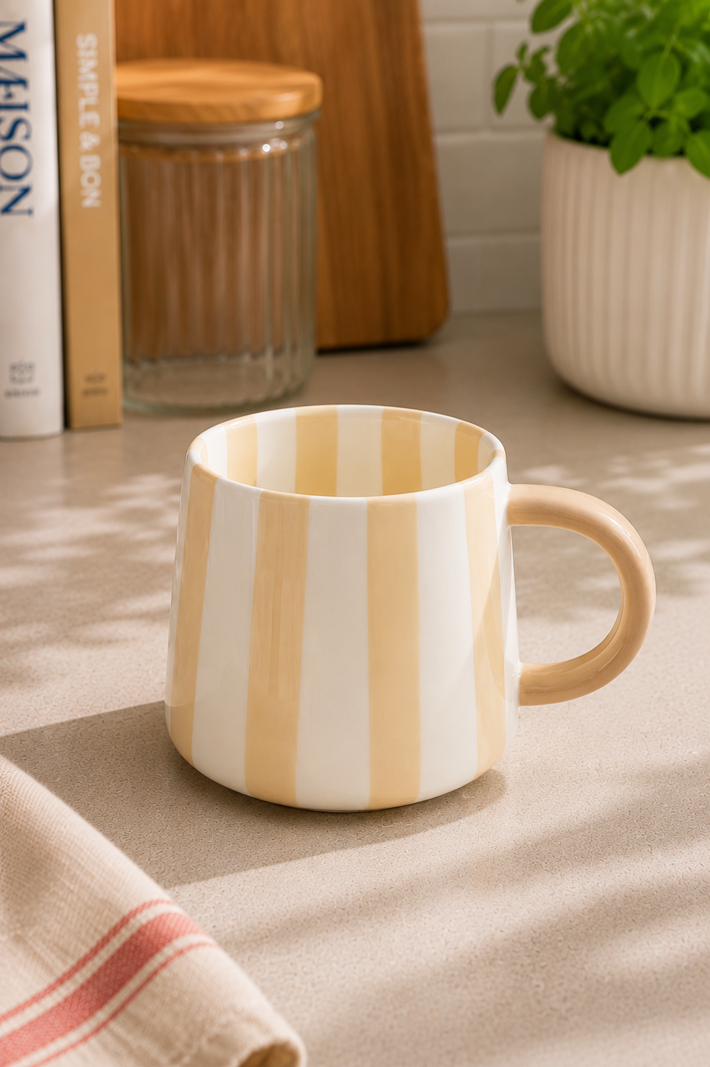 Tasse lignées beige ou bleu
