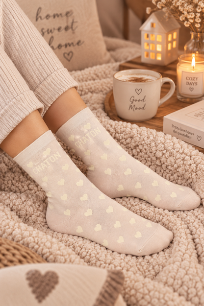 Chaussettes « Chaton cœurs » – 3 coloris