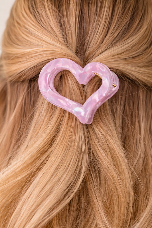 Pince cheveux cœur nacré Mauve