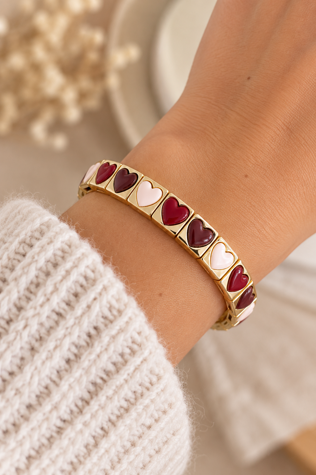 Bracelet Cœurs Émaillés Doré