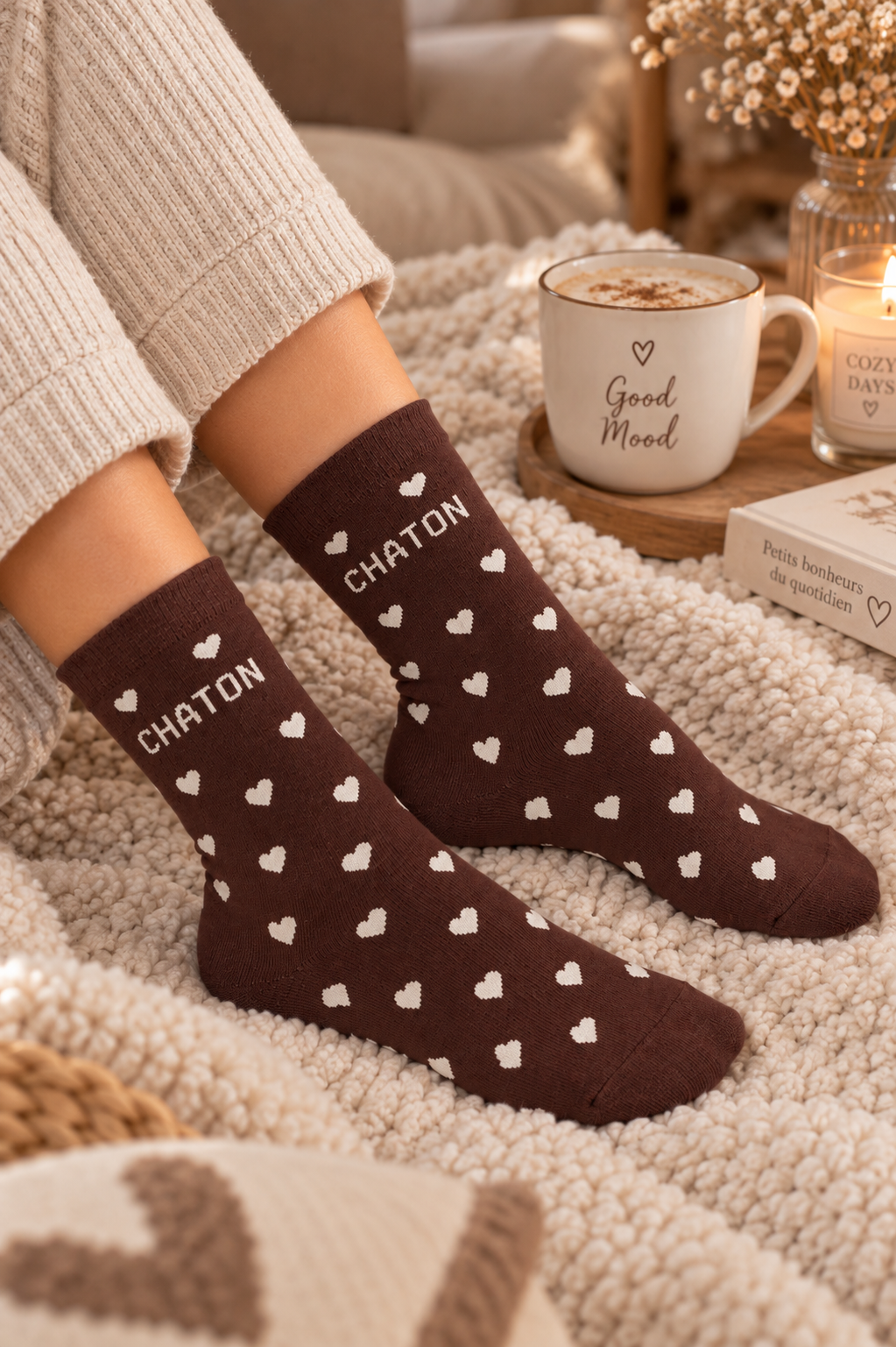 Chaussettes « Chaton cœurs » – 3 coloris