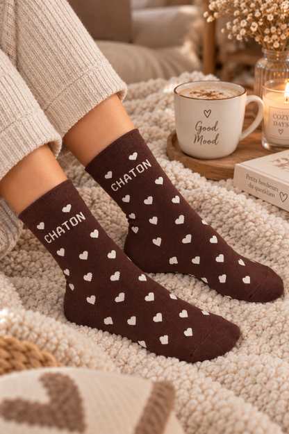 Chaussettes « Chaton cœurs » – 3 coloris