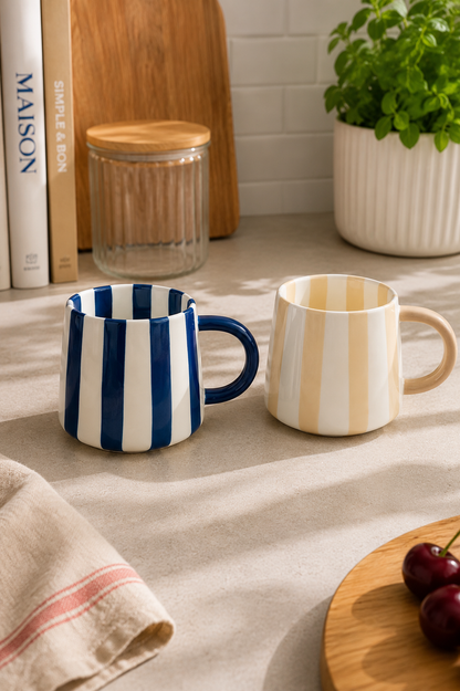 Tasse lignées beige ou bleu