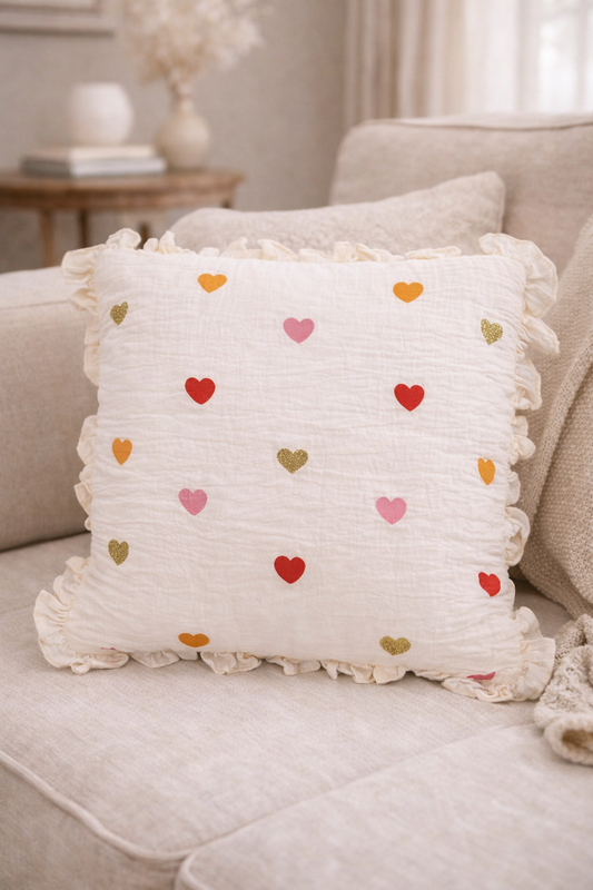 Coussin décoratif cœurs colorés