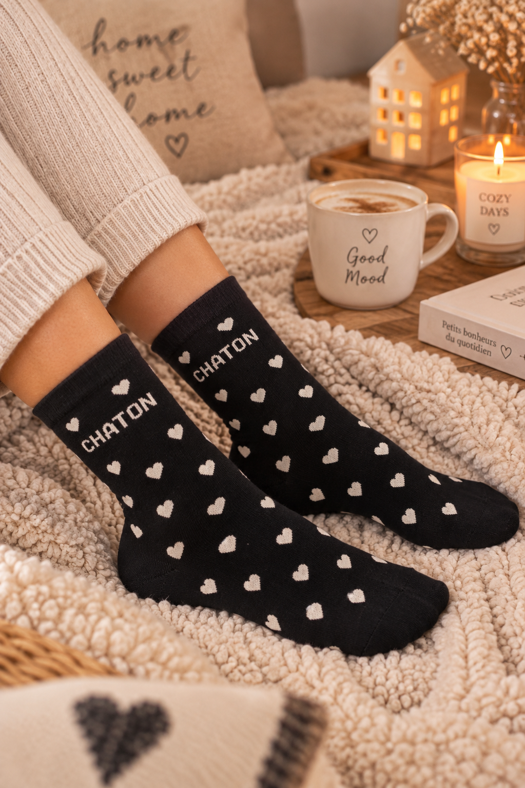 Chaussettes « Chaton cœurs » – 3 coloris