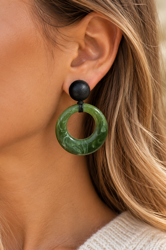 Boucles d’oreilles pendantes vertes & noires