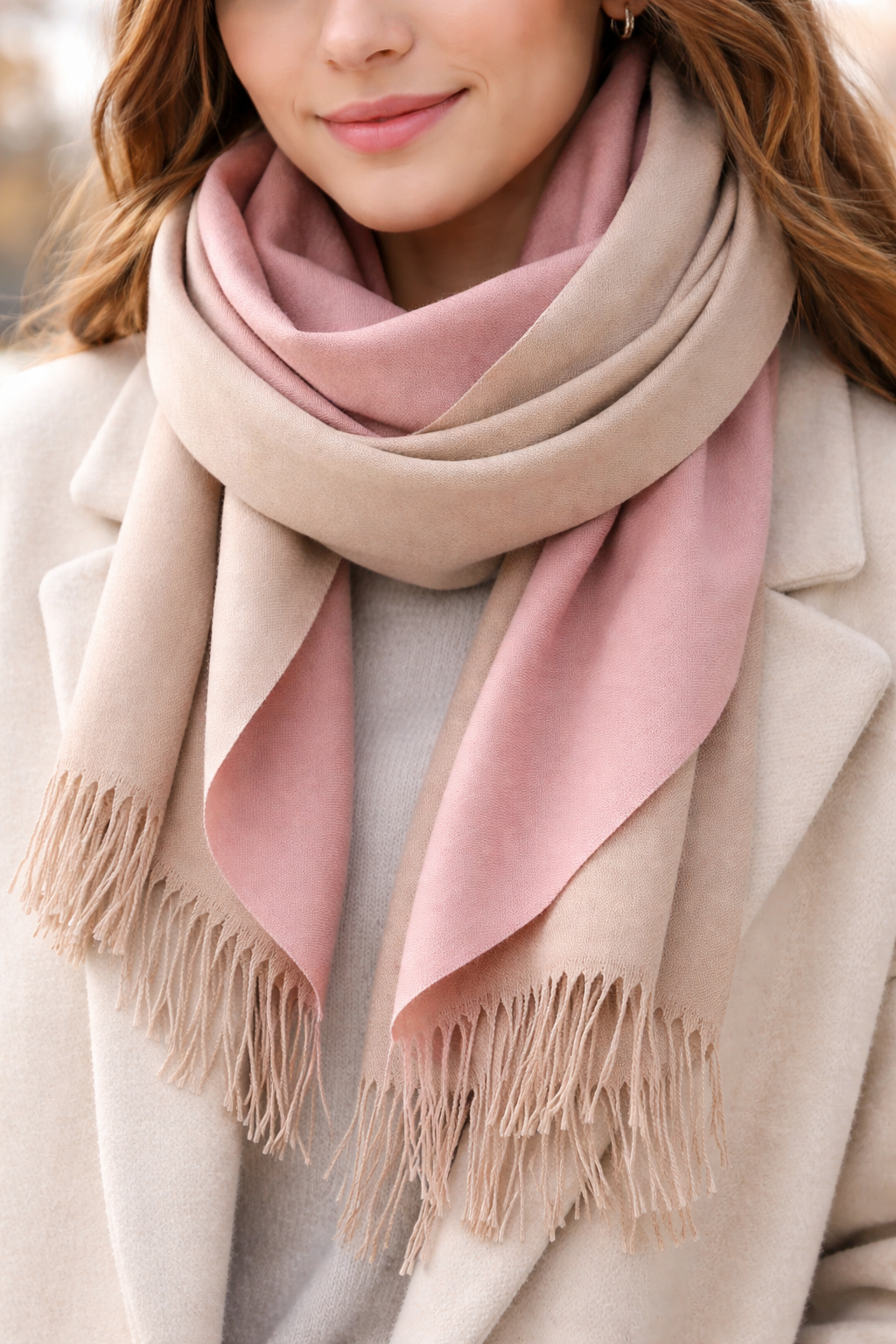 Écharpe douce bicolore beige & rose