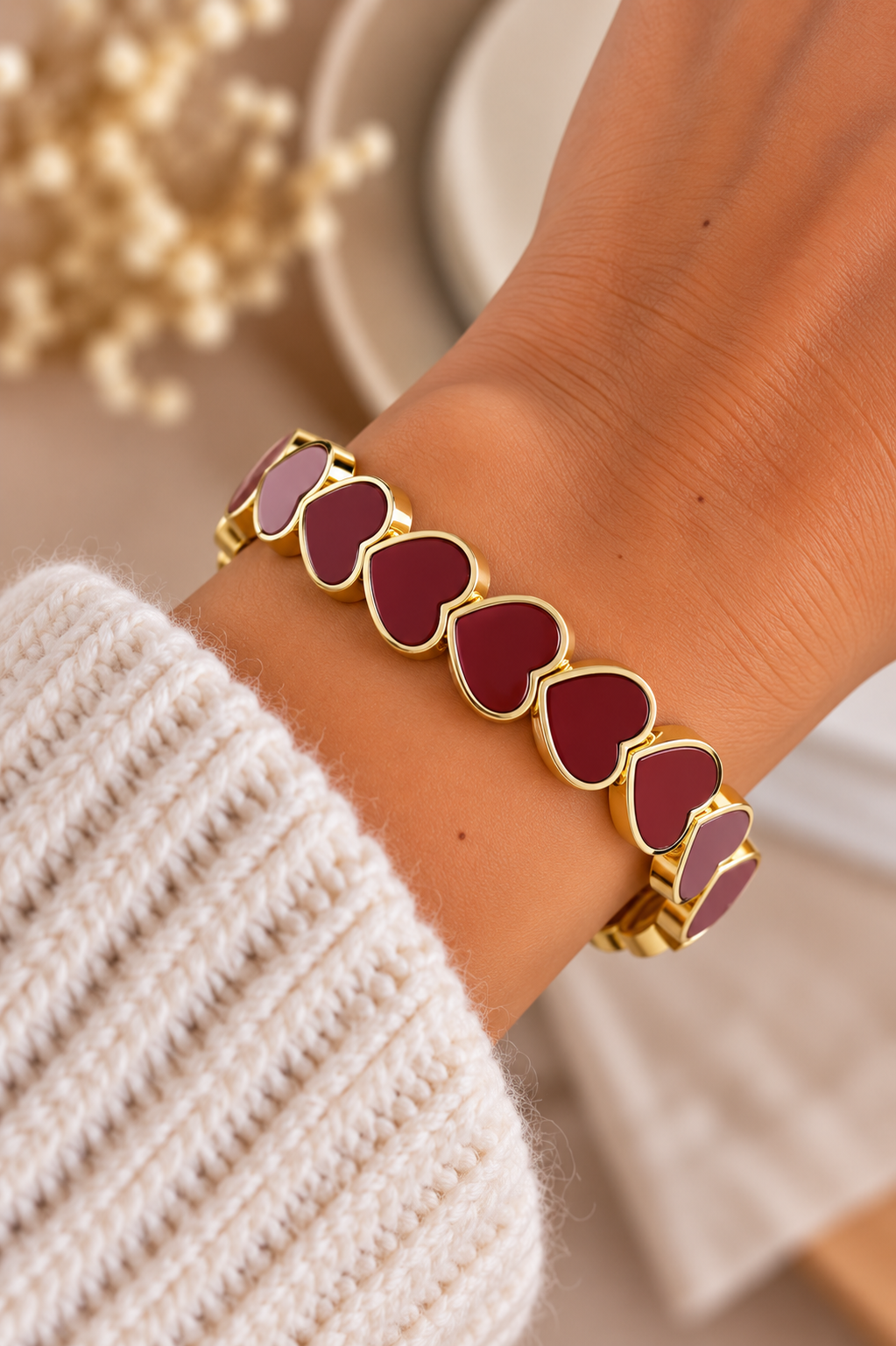 Bracelet Cœurs Bordeaux Doré