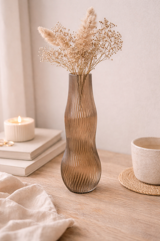 Vase en verre nervuré fumé