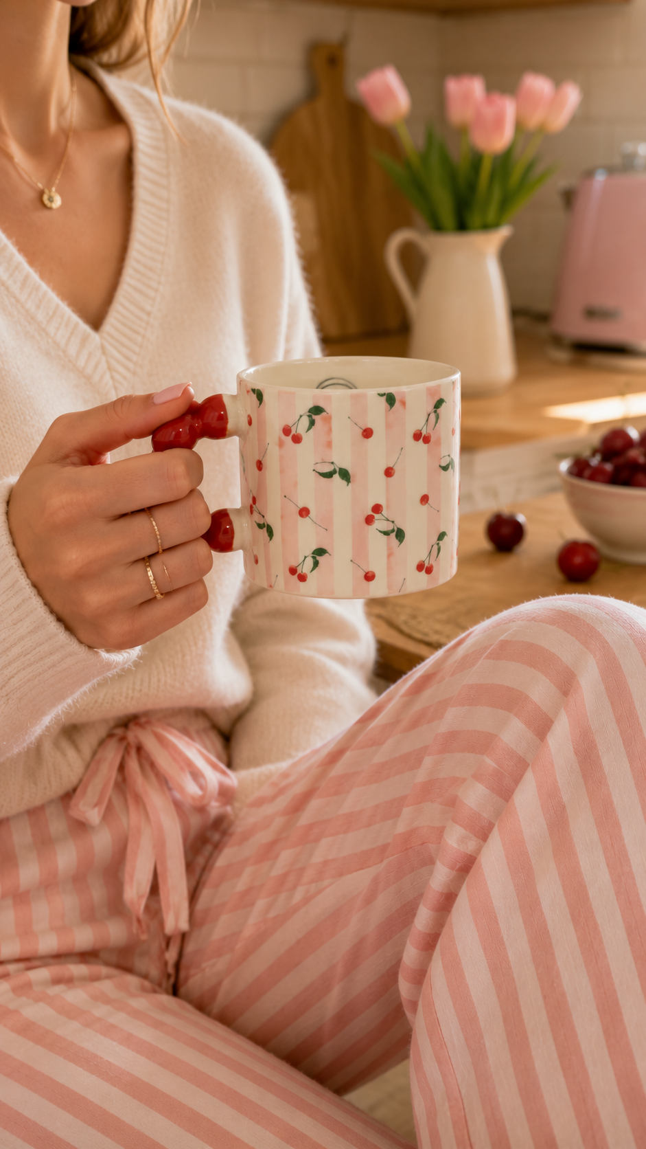 Tasse Cerises Rayées Rose