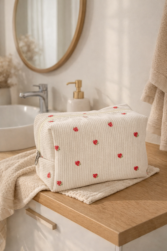 Trousse de toilette matelassée fraises
