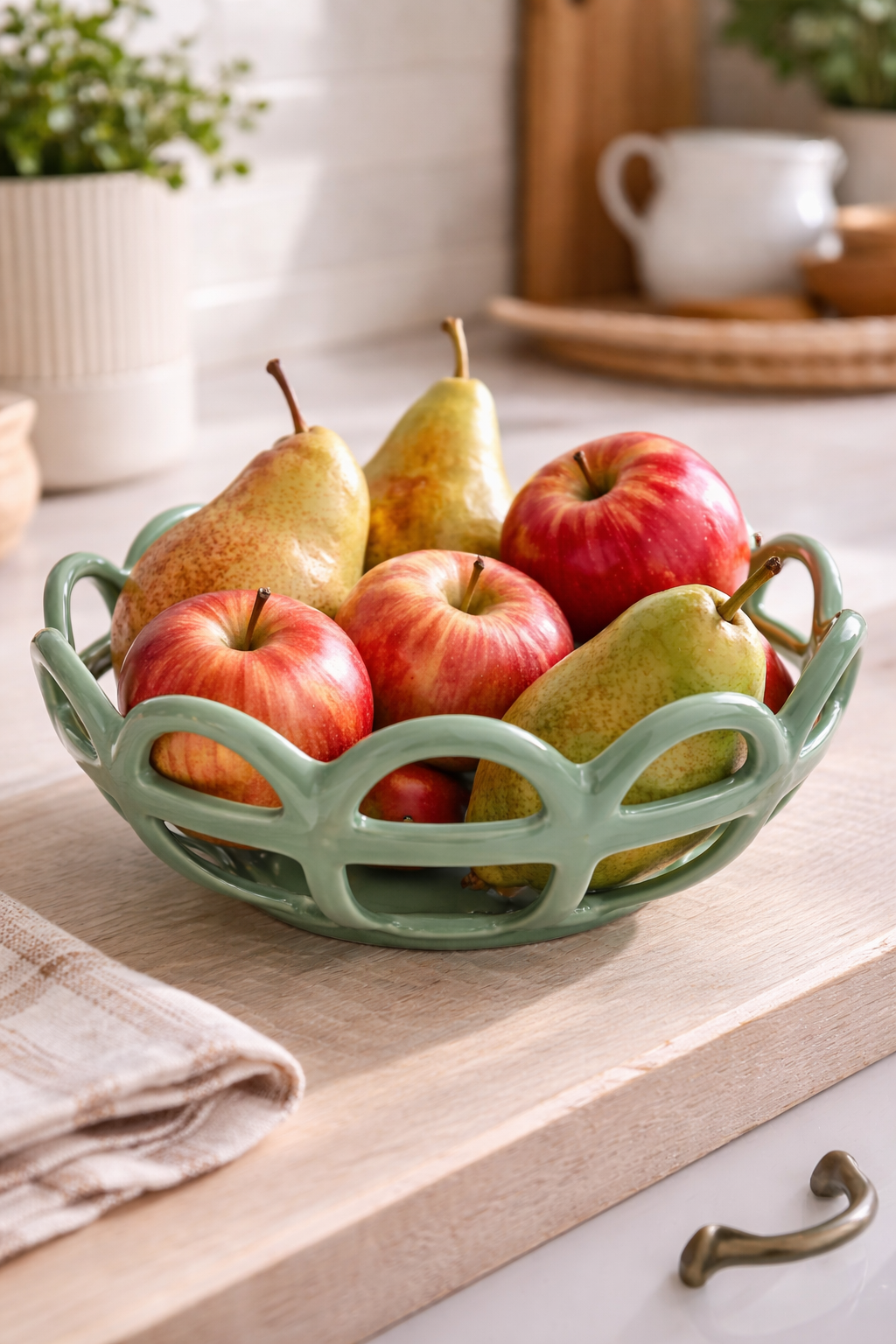 Panier à fruits en céramique vert sauge