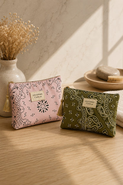Pochette bandanas kaki ou rose