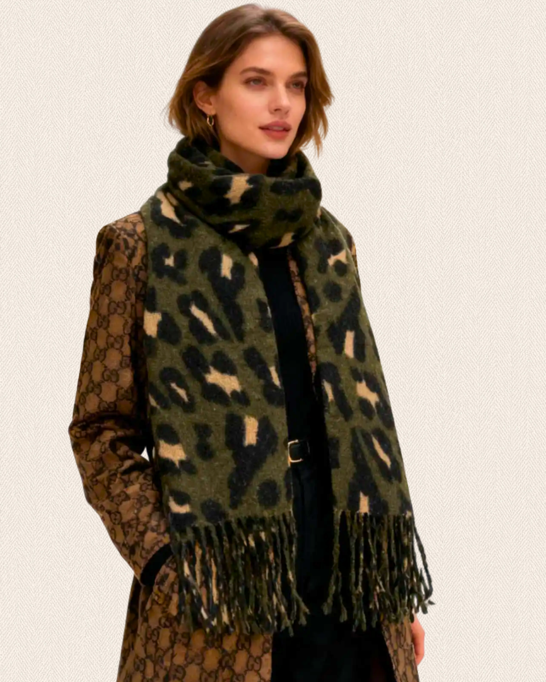 Écharpe léopard kaki
