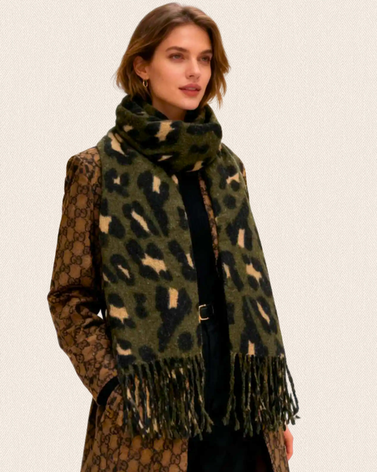 Écharpe léopard kaki