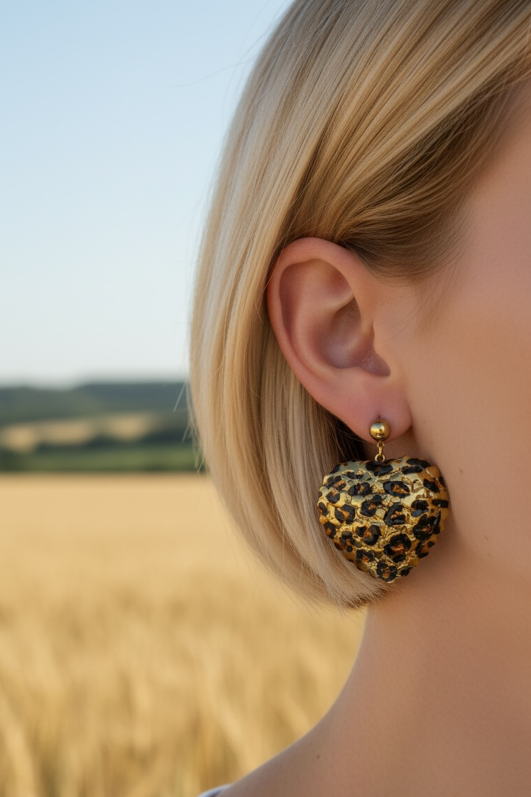 Boucles d’oreilles cœur léopard