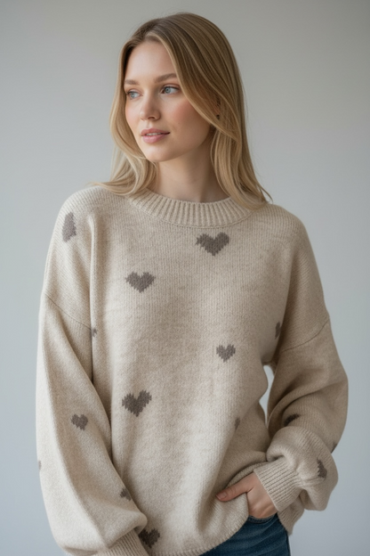 Pull beige à cœur