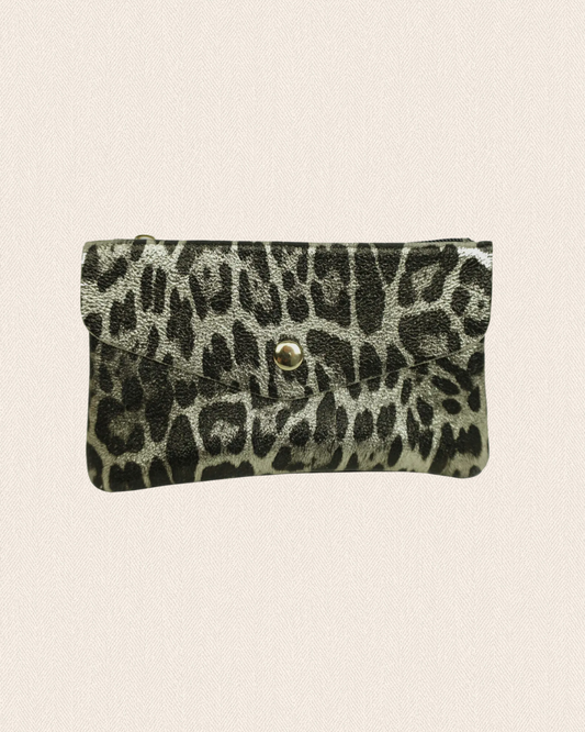 Portefeuille léopard doré brillant
