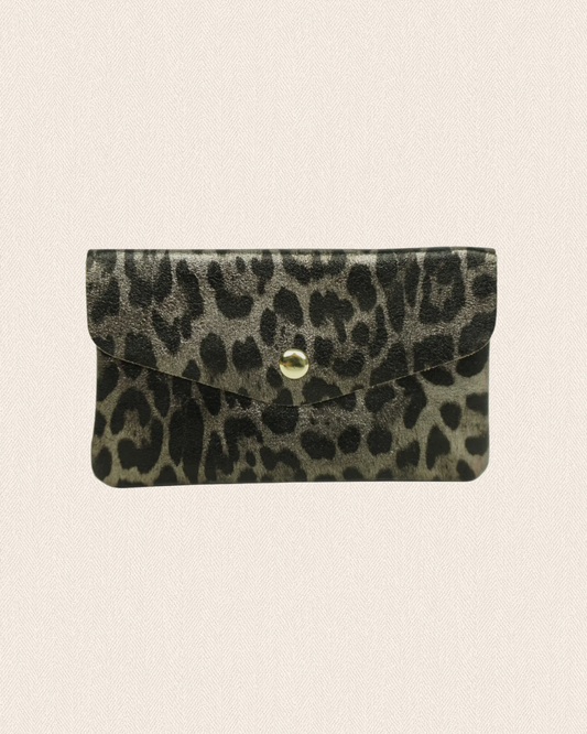 Portefeuille léopard bronze brillant