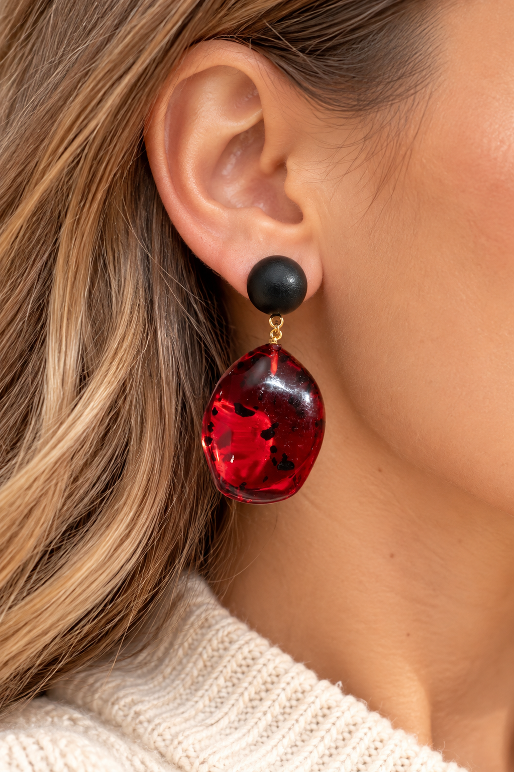 Boucles d’oreilles pendantes Noir & Rouge