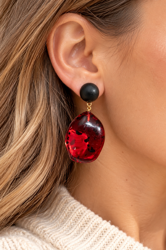 Boucles d’oreilles pendantes Noir & Rouge