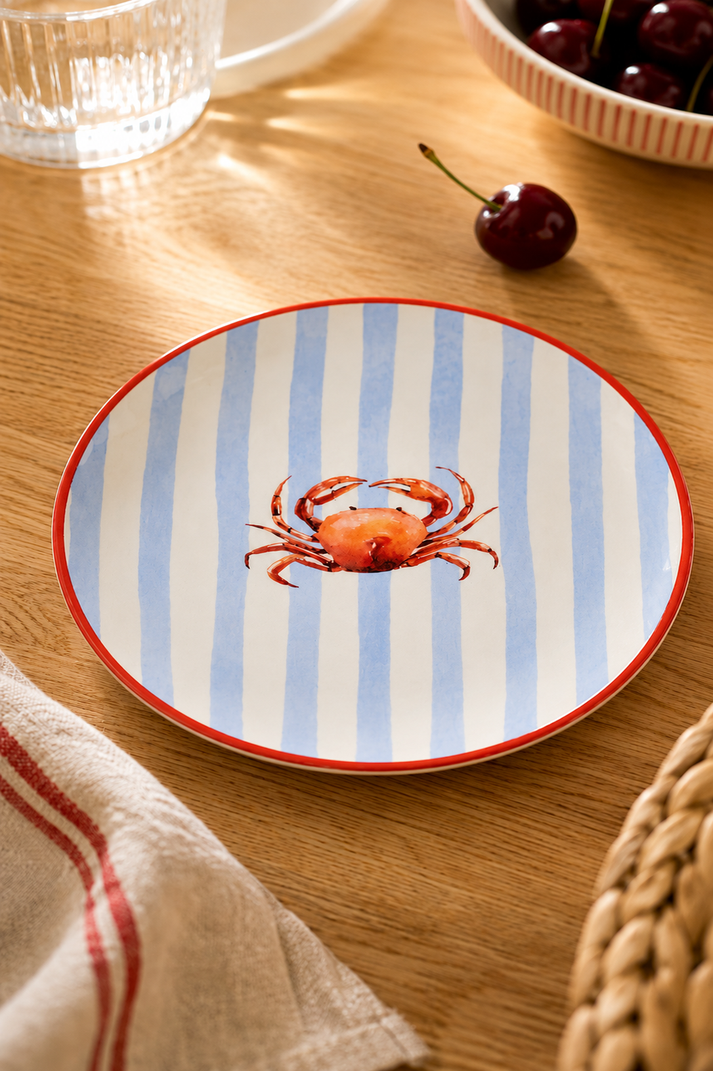 Assiette Crabe – Rayures Bleues