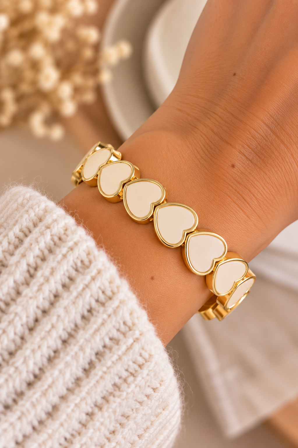 Bracelet Cœurs Ivoire Doré