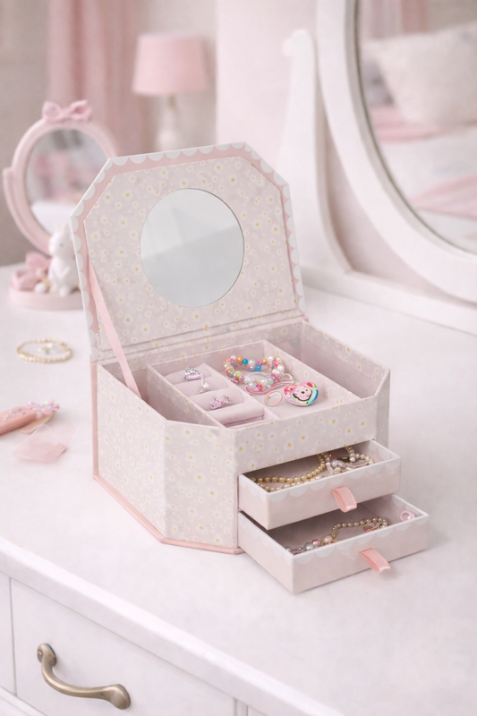 Boîte à bijoux fille rose avec miroir