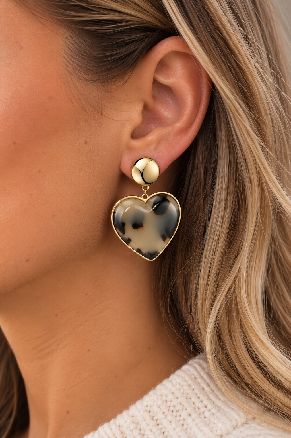 Boucles d’Oreilles Cœur Tacheté Doré