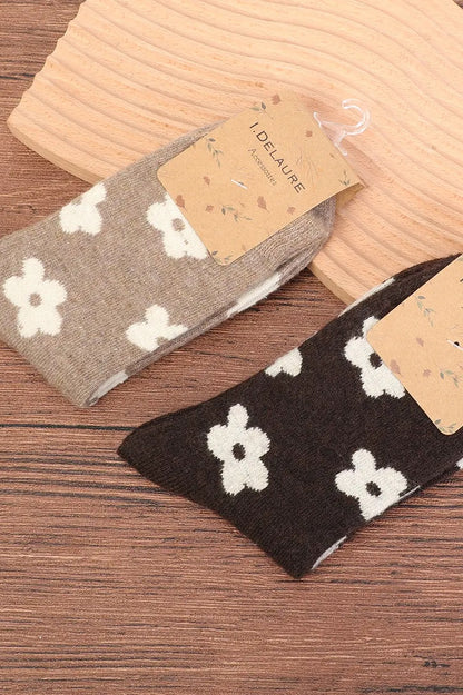 Chaussettes à fleurs – Noir & Beige