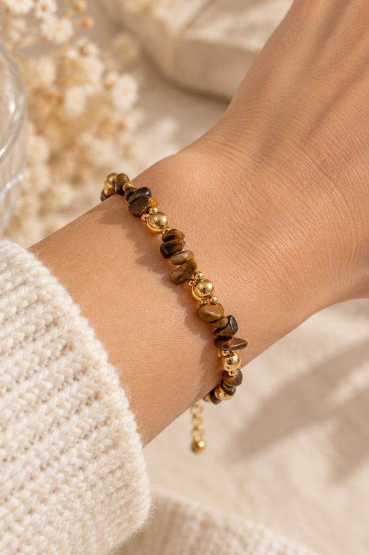 Bracelet doré & pierres naturelles brunes