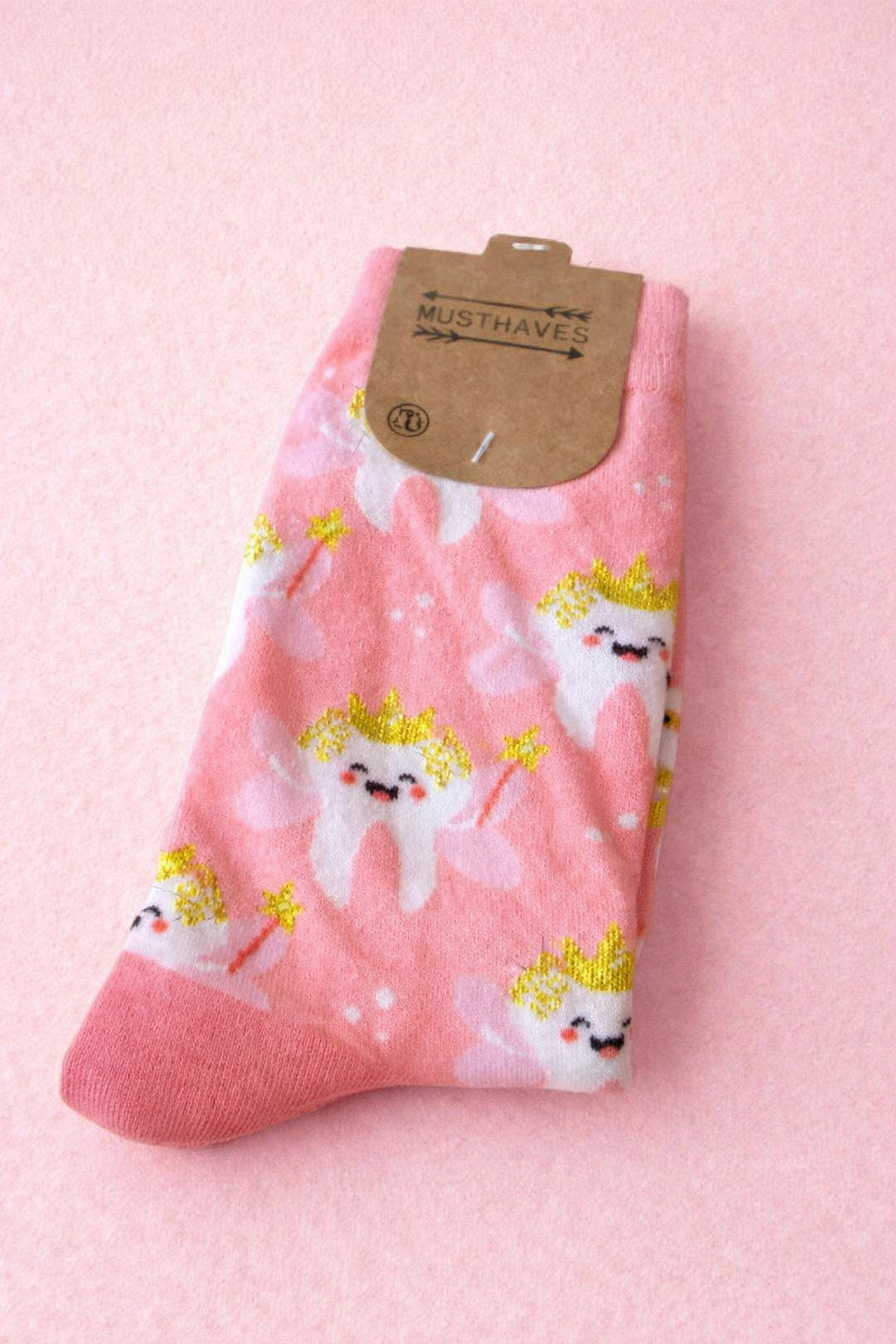 Chaussettes fantaisie rose - motif dent kawaii