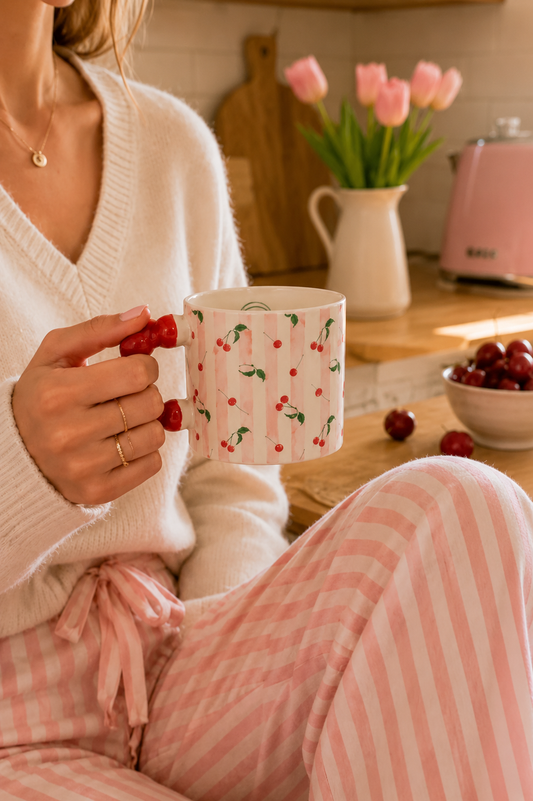 Tasse Cerises Rayées Rose