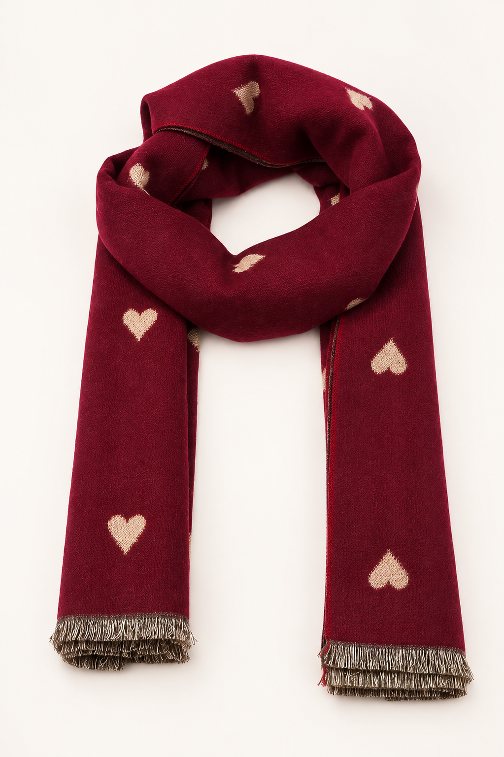 Écharpe bordeaux à motifs cœurs