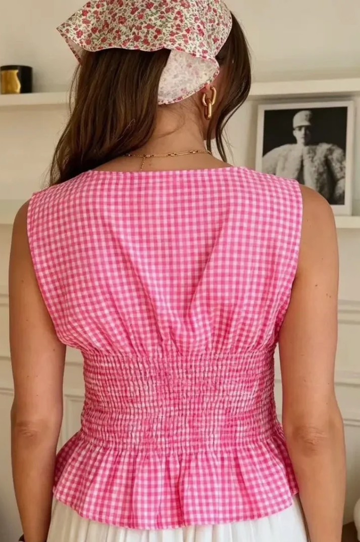 Top cintré Vichy rose